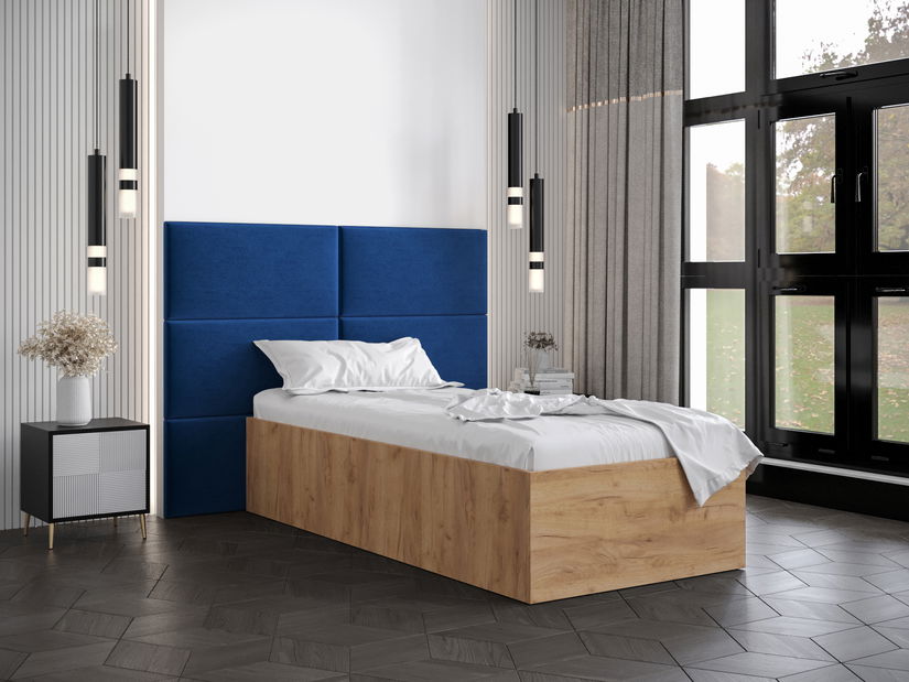 Jednostruki krevet s tapeciranim uzglavljem 90 cm Brittany 2 (hrast craft zlatni + plava) (s podnicom)