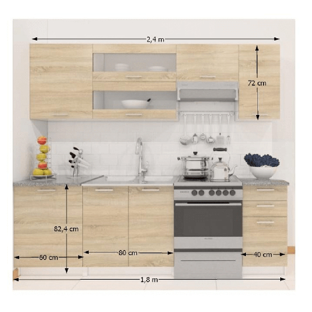 Konyha Flor 240 cm fehér + sonoma tölgy