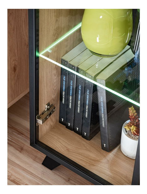 Set za dnevni boravak Lyran (hikora jackson + crna) (s LED rasvjetom) (s bio kaminom)