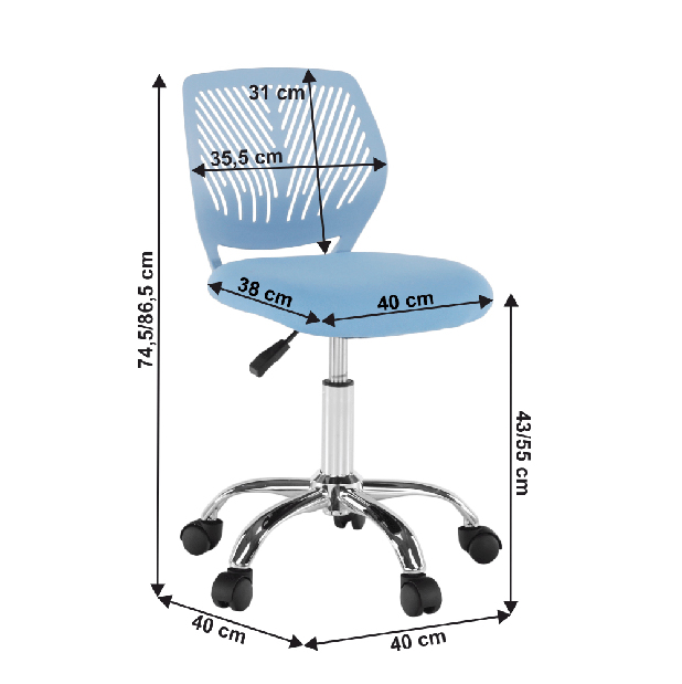 Detská otočná stolička Svelu (modrá)