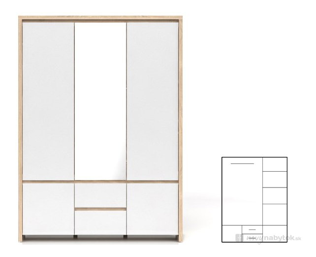 Dulap de haine Kaspian SZF5D2S (Stejar sonoma + Alb lucios)