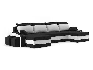 Rohová sedačka Shalini (čierna + biela) (s taburetkou) (s bonell pružinami) (L)