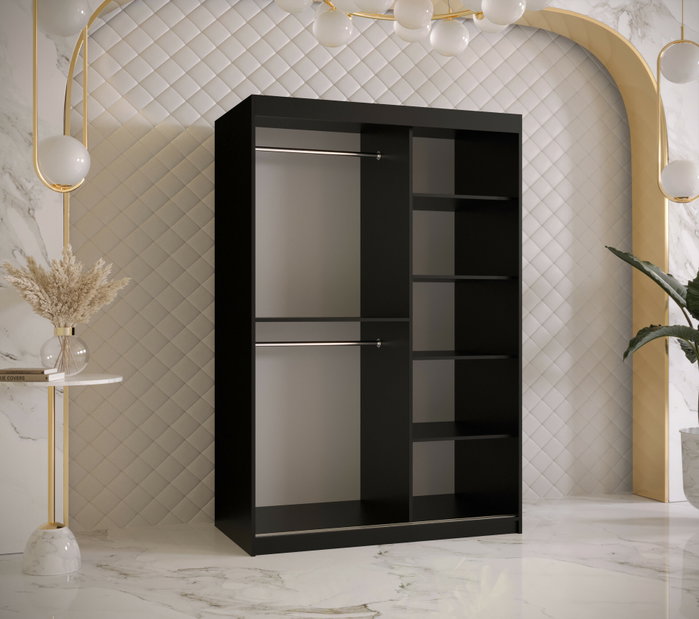 Dulap de haine cu oglindă 120 cm Riana Wa 2 120 (negru + alb mat)
