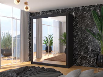 Ruhásszekrény Mocier (fekete) (tükörrel)