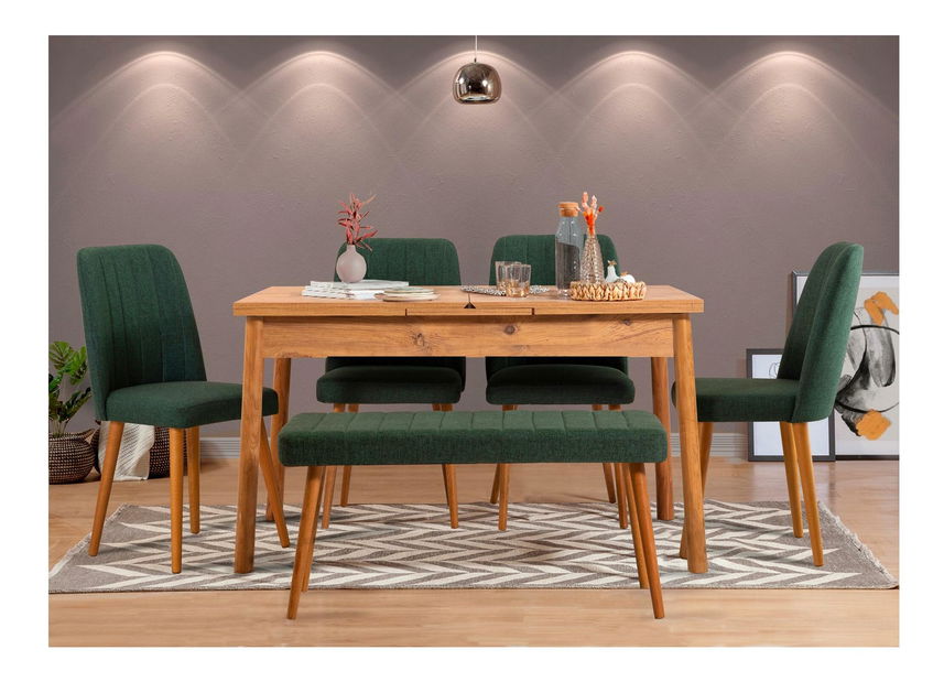 Set mobilier sufragerie Senteago 2 (pentru 6 persoane) (pin atlantic + verde)