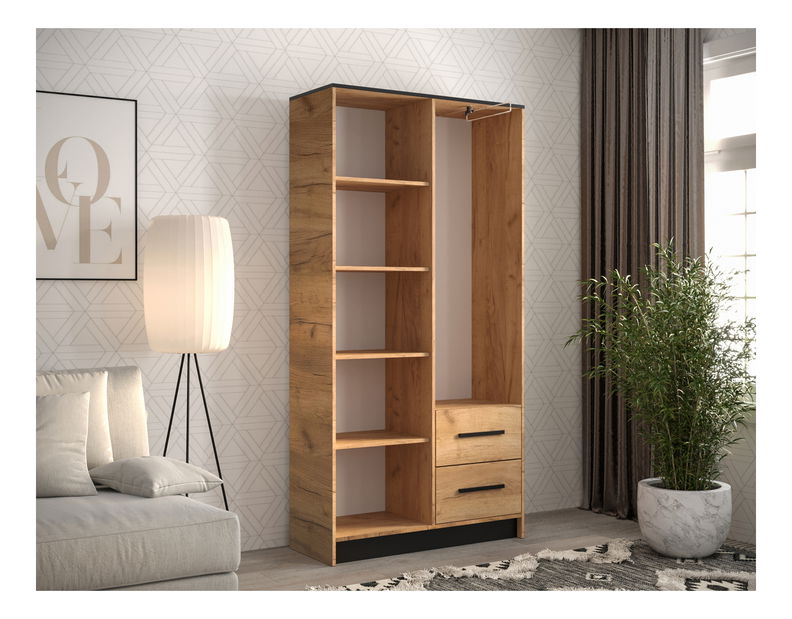 Ruhásszekrény 103 cm Marine 4 (tükörrel) (arany craft tölgy + fekete)