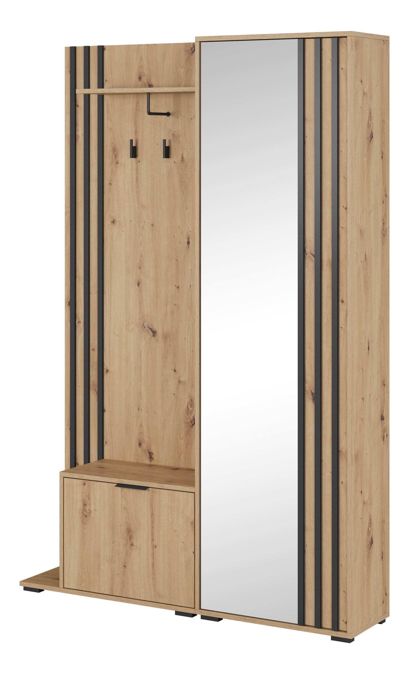 Dulap de haine Norris (Stejar artisan + negru)