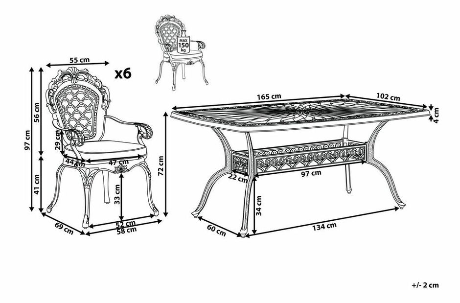 Set de masă pentru grădină LIZZI (aluminiu) (maro) (pentru 6 persoane)