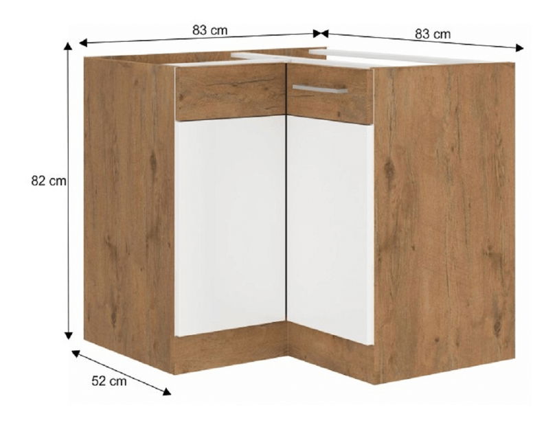Alsó sarok konyhaszekrény DN 1F BB Velaga (fényes fehér + lancelot tölgy)