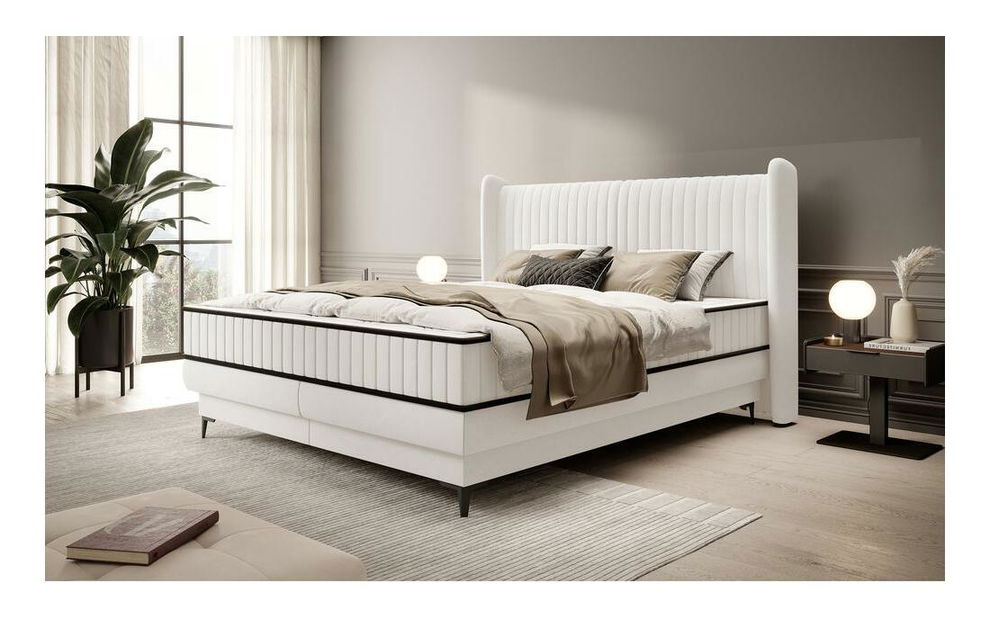 Kontinentális franciaágy 160 cm Dalmo 160 (ágyráccsal) (tárolóhellyel) (fehér + fekete)