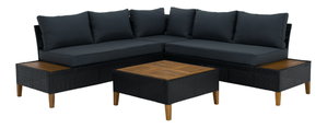 Set mobilier ratan de grădină Malcolm (negru + gri + natural)