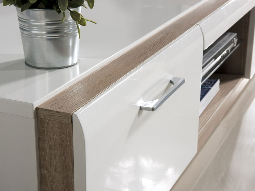 TV stolík/skrinka Melia Typ 41 (biela + dub sonoma svetlá + biely vysoký lesk)