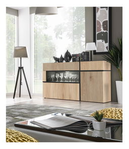 Komód Carlyn (hikori jackson + fekete) (LED világítással)