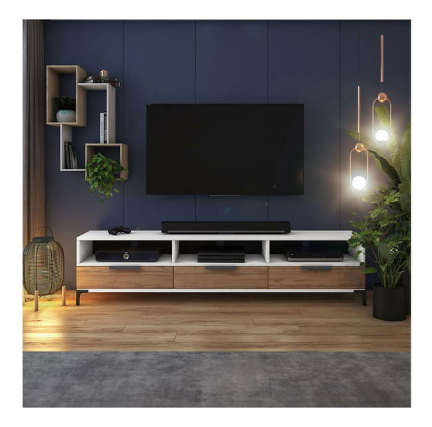 Masă TV Ricko (alb + stejar wotan)