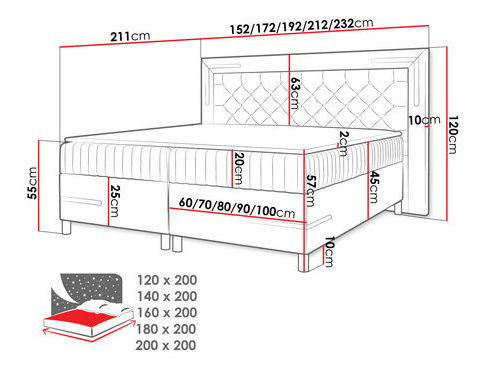 Bračni krevet 200cm Simak LED (bež)