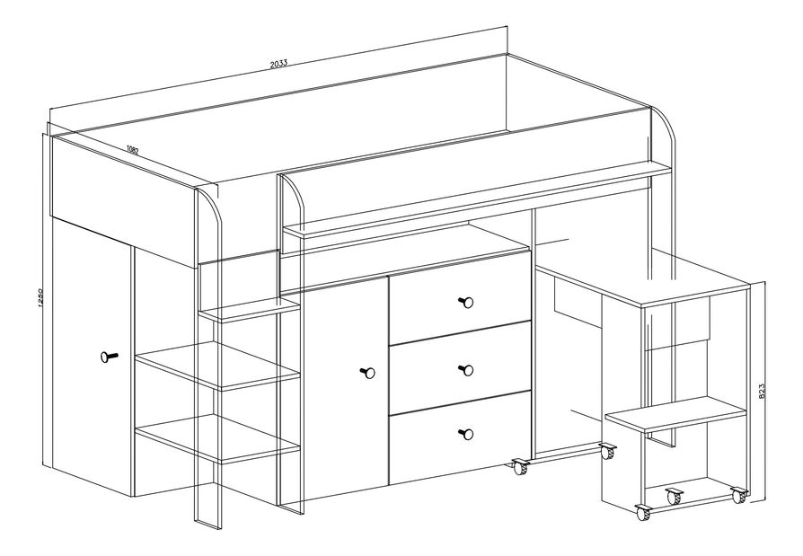 Dječji kombinirani krevet 90 cm Sami 1 (hrast artisan + bijela mat + crne ručke)
