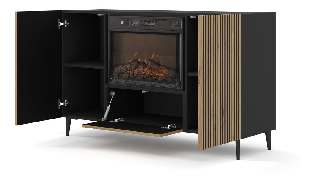Ormarić s električnim kaminom F 2D1K Rowanna (hrast artisan + crna)
