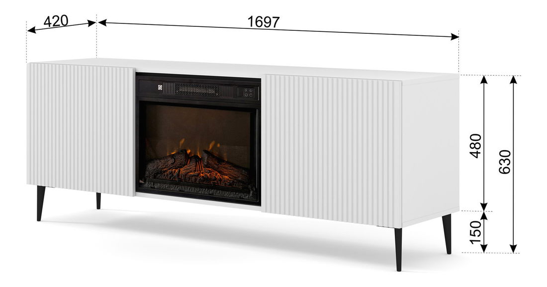 TV skrinka/stolík s elektrickým krbom FPB 2D 170 C Rowanna (biela)