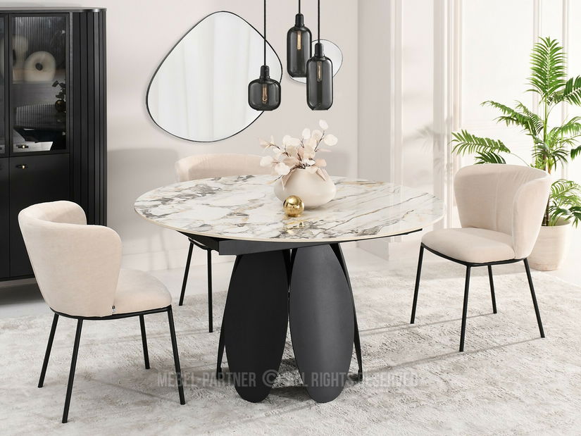Masă sufragerie Facilidades (marmură + negru)
