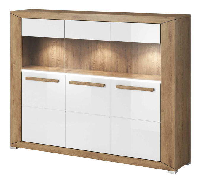 Vitrína Laurie Typ 46 (dub Beaufort + biely lesk)