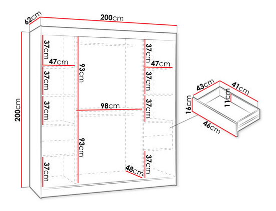 Ormar s kliznim vratima- Bran 200cm (hrast artisan + crna mat + hrast artisan)