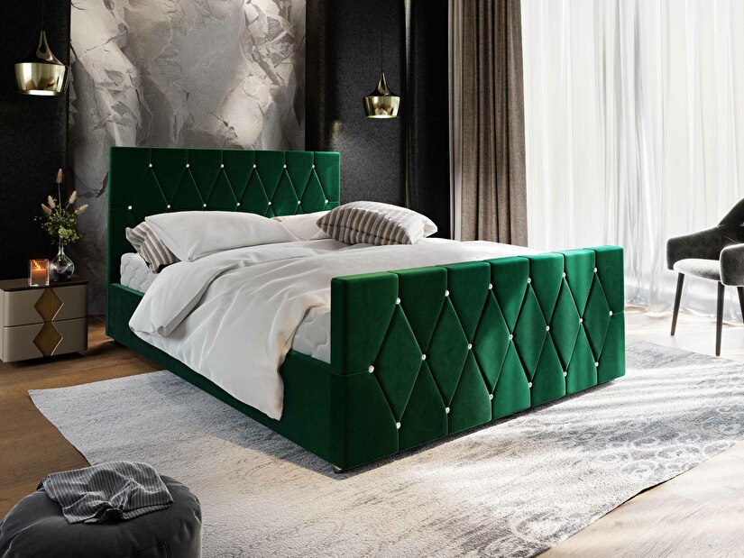 Bračni krevet 160 cm Illa (tamnozelena) (s podnicom i prostorom za odlaganje)
