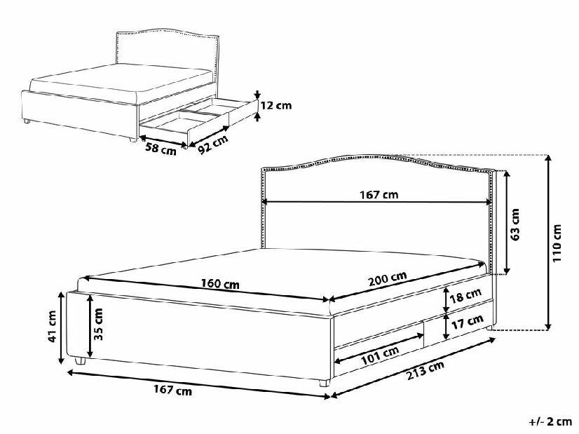 Bračni krevet 160 cm MONTHY (s podnicom i prostorom za odlaganje) (bež)