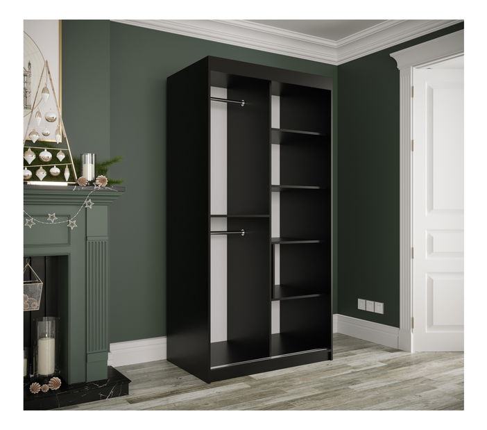 Šatníková skriňa 100 cm Marbelo T1 (matná čierna + čierny mramor)