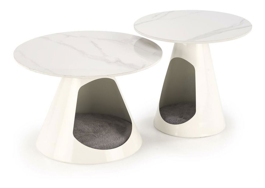Set 2 ks. konferenčných stolíkov Ozzi (biely mramor + biela)