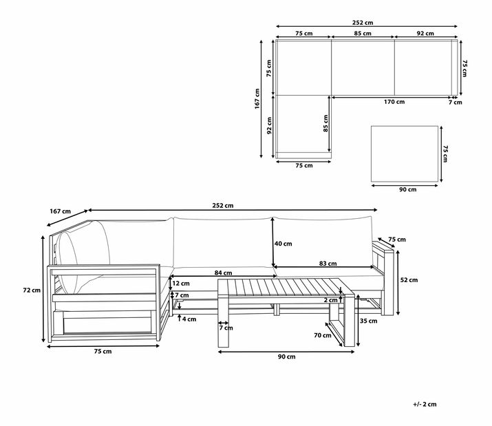 Kerti ülőgarnitúra Tamar (világos fa) (akácia)