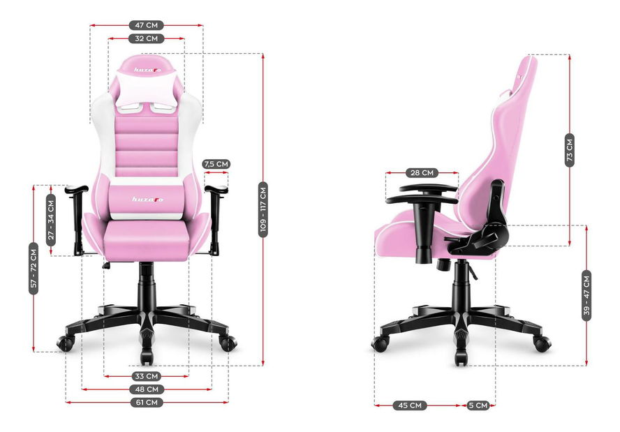 Scaun gaming pentru copii Rover 6 (alb + roz)