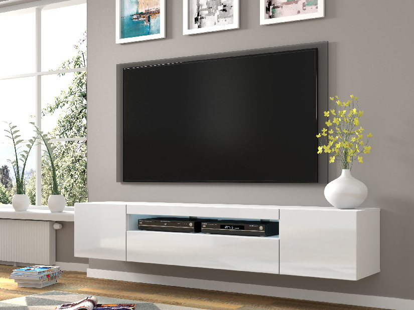 TV stolík/skrinka Aurora 200 (biely lesk) (LED)