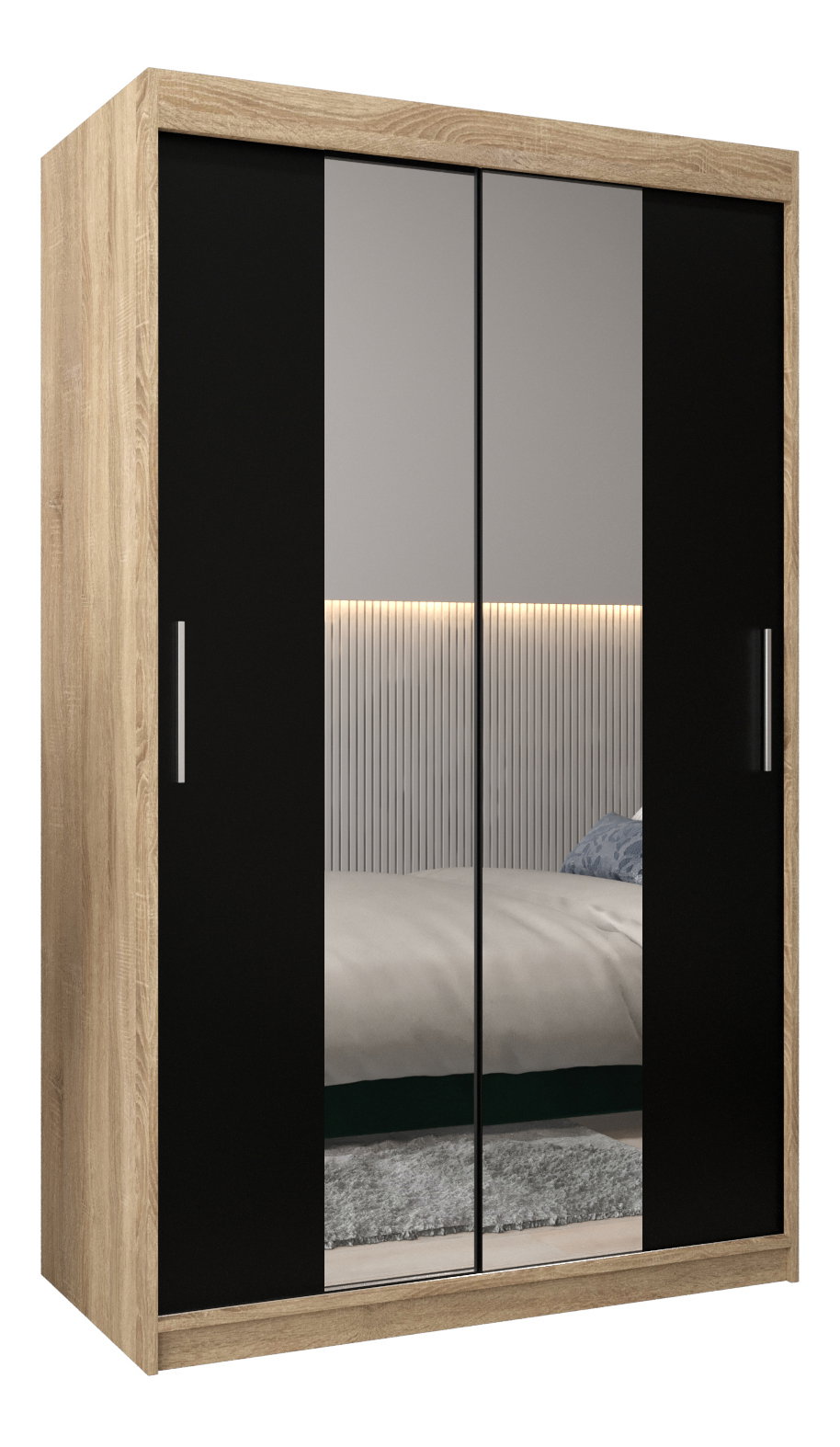 Ruhásszekrény 120 cm Toki 1 (sonoma tölgy + matt fekete)