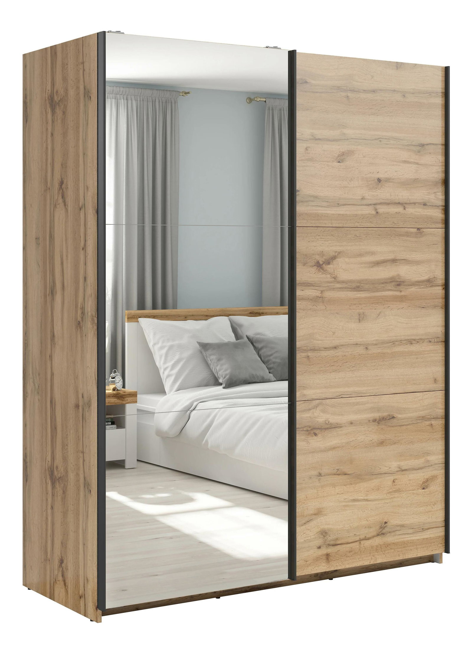 Šatníková skriňa s posuvnými dverami BRW Tetrix 33 (dub wotan) (so zrkadlom)