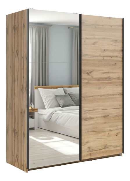 Ormar za garderobu s kliznim vratima Tetrix 33 (hrast wotan) (s ogledalom)