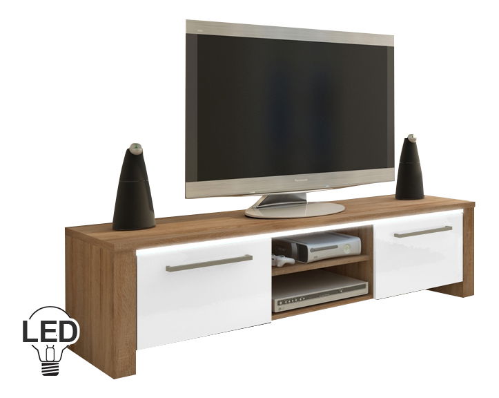 TV asztal/szekrény Helix (világos sonoma + fényes fehér)