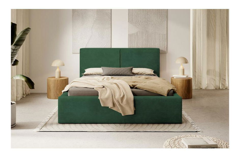 Franciaágy 140 cm Fatime (ágyráccsal) (tárolóhellyel) (sötétzöld + fekete)