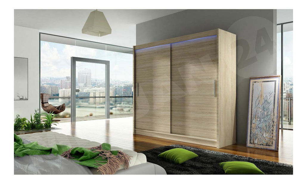 Ormar s kliznim vratima Lena I 180 (sonoma hrast) (RGB LED rasvjeta u boji)