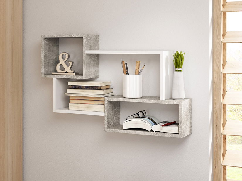 Nástenná polica Cyzara 005 (betón smart + biely)