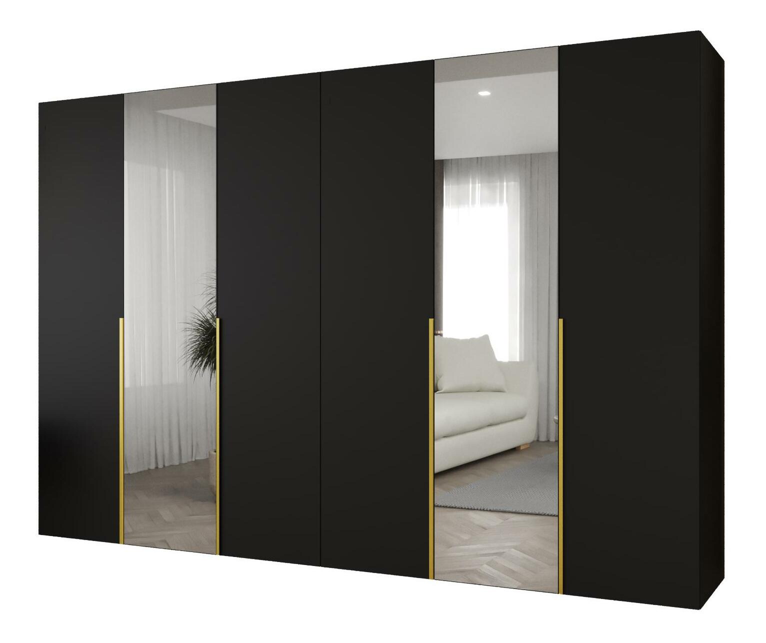 Dulap de haine 300 cm Alice 2 (Negru + Auriu)