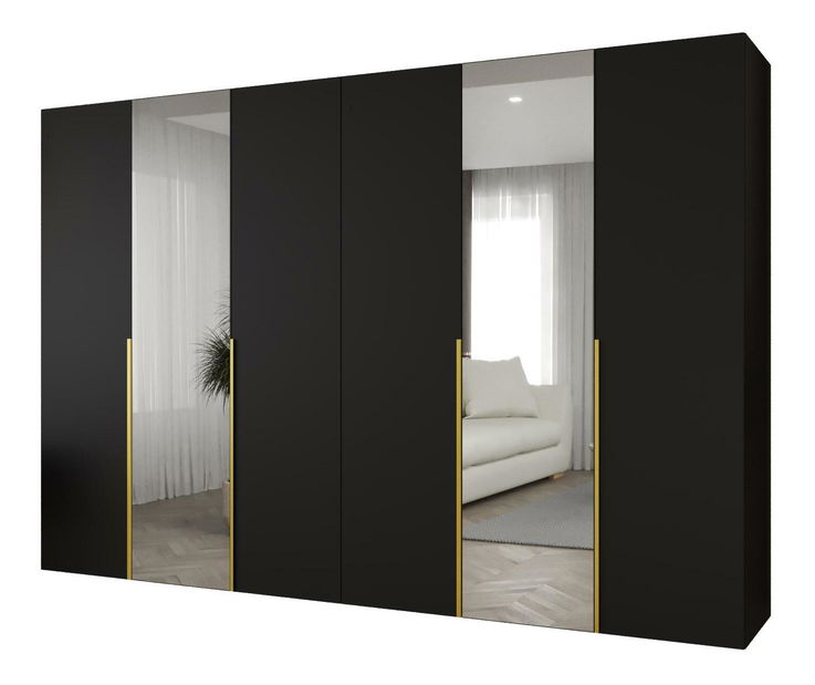 Šatníková skriňa 300 cm Alice 2 (čierna + zlatá)