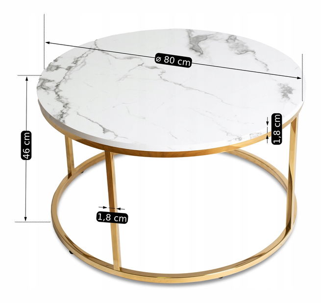 Konferenčný stolík Aparentar Max (mramor biely + zlatá) 