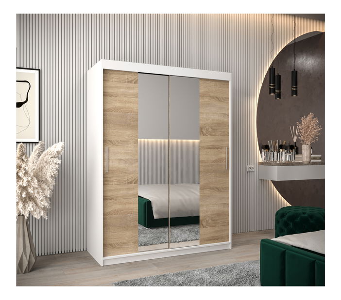 Šatníková skriňa 150 cm Toki 1 (Biela matná + Dub sonoma)