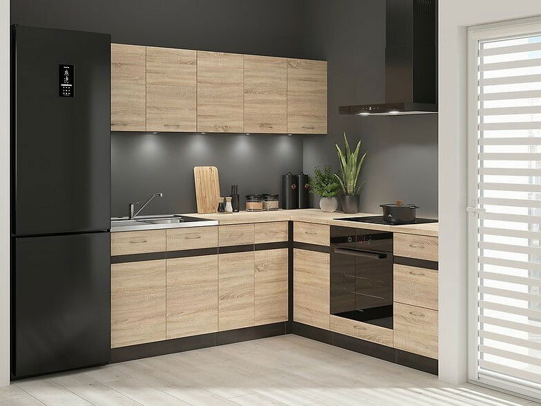 Rohová kuchyňa BRW Junona Line 200 + 200 cm (wenge + dub sonoma + dub sonoma)