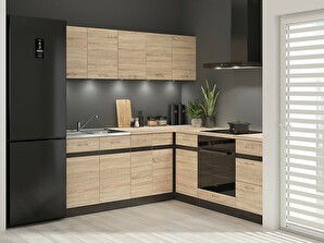 Rohová kuchyňa BRW Junona Line 200 + 200 cm (wenge + dub sonoma + dub sonoma)