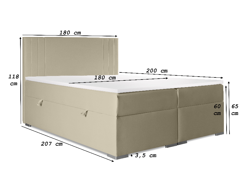 Franciaágy Boxspring 140 cm Morcano (bézs) (tárolóhellyel)