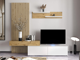 Mobilier living Sewota (Alb + Stejar artisan) 