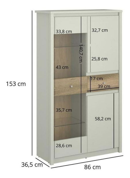 Vitrina Kodro 2 (kašmir + hrast evoke) 