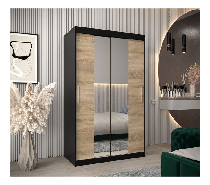 Ruhásszekrény 120 cm Toki 1 (matt fekete + szonoma tölgy)