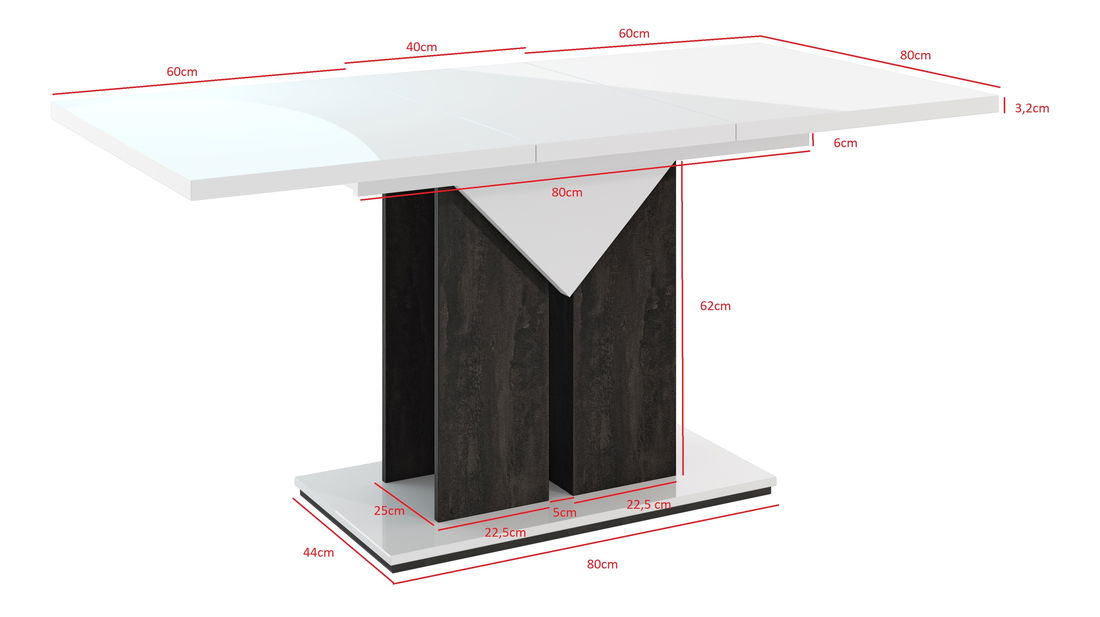 Étkezőasztal Tarni (fényes fehér + sötétszürke) (4-6 fő részére)
